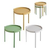 Xdeco Stackable Nesting Plastic Coffee Table with Metal Legs, Outdoor End Table Set, Colorful Nightstands, Color Fun Living, Beding, Patio Table Sets, Quick Assembly, Set of 3, (Yellow, White, Green)