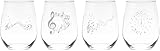 C M Musical Notes Stemless Wine Glass Set for Women and Men - 4 Pieces - Music Lover Themed Gift - 17 oz.