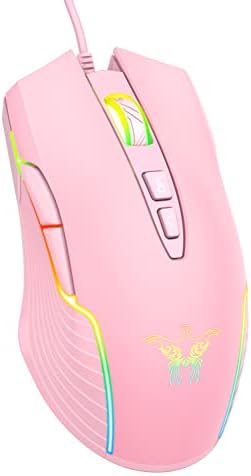 PHNIXGAM Wired Gaming Mouse, Ergonomic RGB Computer Mouse with RGB Backlight, Adjustable DPI UP to 6400, 7 Programmable Buttons for Windows Vista Linux (Pink)