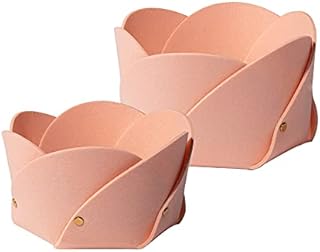 IANIYA Felt Storage Basket, 2pcs Flower Felt Storage Box Bin Organizer Small Open Baskets Storage for Living room, Office, Makeup, Closet, Bedroom (Pink)