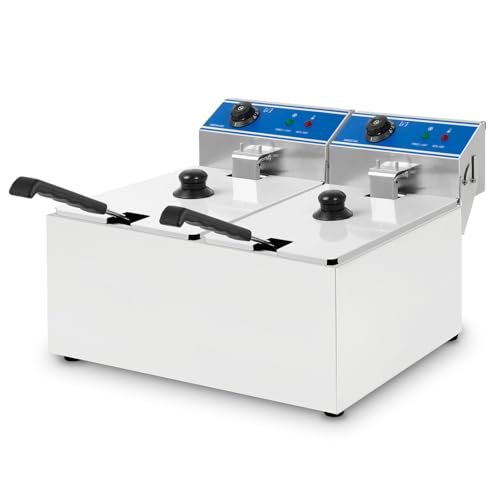VERTES Friggitrice in acciaio inox 2x 8L, 2x 2,8 kW, 230V, principio della zona fredda, temperatura regolabile in continuo 60-200°C, 2 cestelli per frittura, pulsante reset