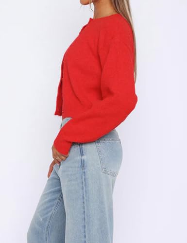 MISSACTIVER Women's Button Down Cropped Cardigan Sweater Solid Open Front Long Sleeve Crewneck Knitted Fall Cardigans Jacket2