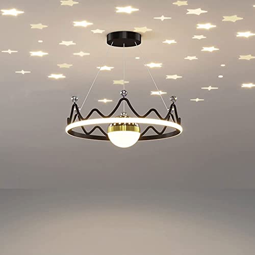 Lan-shop Lámpara Colgante Moderna,Iluminación Interior Luz De Techo,Lámparas LED Ajustables Lámpara Colgante,Accesorio Comedor Dormitorio Estudio Sala De Estar Corona Negra ?52CM ，Plafon Techo