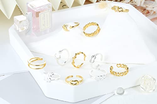 Zankulas 12Pcs Adjustable Toe Rings For Women Heart Leaf Arrow Open Toe Ring Set Knuckle Midi Tail Ring Women Summer Beach Foot Jewelry Set Gold #TOP6