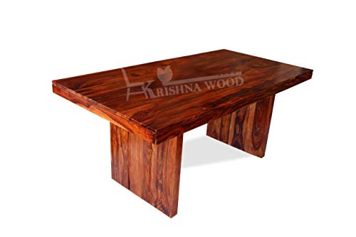 Image of Krishna Wood Decor Sheesham Wood Dining Table Set, Wooden Dinning Room Furniture, Dining Table 6 Seater with Chairs | All Brown (6 Seater, Teak Finish2)