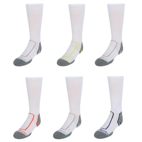 Fruit of the Loom Boys' Big 6-Pair Half Cushion Crew Socks, White Large