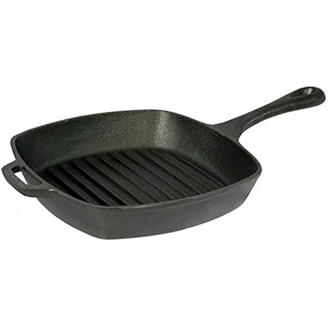 Vintage Gourmet 26cm Pre-Seasoned Cast Iron Square Grill Pan with helper handle Cover