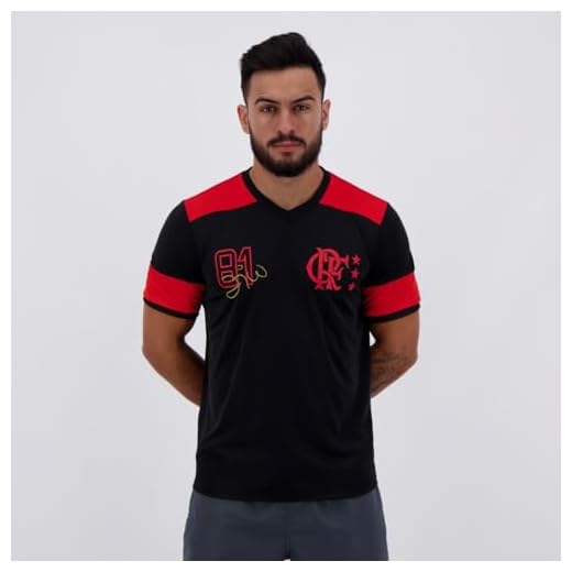 Braziline Nova Zico Retro, Camiseta Masculino, Preto+Vermelho, M