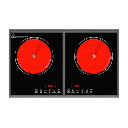 Image of GIHETKUT Electric Cooktop,110V 3600W Stove top, 20 inch Countertop with 9 Power Levels,LED touch control,Overheat Protection,Child Safety Lock & Timer,touch control 2 burner Electric cooktop