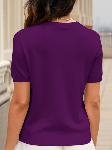 Image of SANGTREE Short Sleeve Sweater for Women Crewneck Summer Knit Tops | Summer Knit Pullover Tops.Perfect for Daily,Work,Home,Holiday,Travel,Shopping Etc.