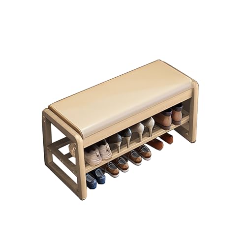 Zapatero de madera con cojín, banco de almacenamiento de 1 nivel, elegante zapatero para sala de estar y pasillo, acabado de madera original (80 x 34 x 42 cm)