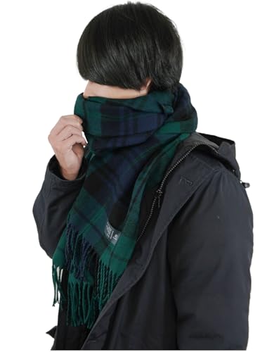 [Ｌｏｏ＆ｃ] [ルーアンドシー] 厚手 大判ルーシーストール メンズ 大きいサイズ ストール 秋冬 大判ストール マフラー チェック柄 無地 ショール ひざ掛け レディース ユニセックス (24グリーンネイビー, フリー)のサムネイル