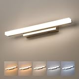 Yafido 40CM LED Spiegelleuchte Bad, 5 Farbtemperaturen IP44 Spiegellampe Badezimmer 230V, 10W 880LM Aufbauleuchte Spiegelschrank Beleuchtung Rostfrei Warmweiß-Neutralweiss-Kaltweiss