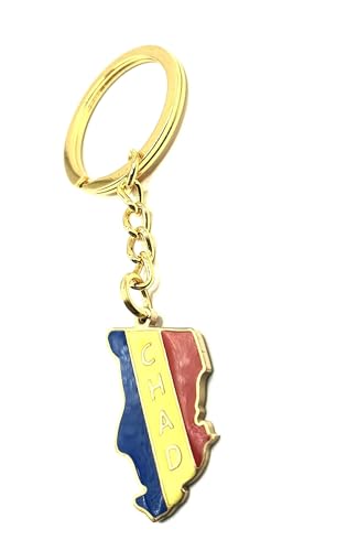 SNS Components Porte-clés doré en métal émaillé avec drapeau du Tchad, multicolore, taille unique