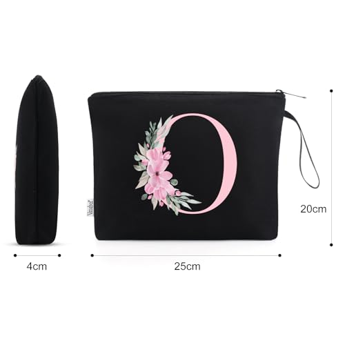 Image of Vavabox A-Z Personalized Makeup Bag, Birthday Gifts for Women Mom, Gifts for Best Friend, Bride Bridesmaid Cosmetic bag (O, 02-Black)