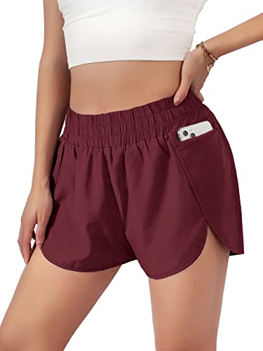 Blooming Jelly Womens Quick-Dry Running Shorts Sport Athletic Workout Shorts with Pockets 2026 (Medium Dark Wine Red)