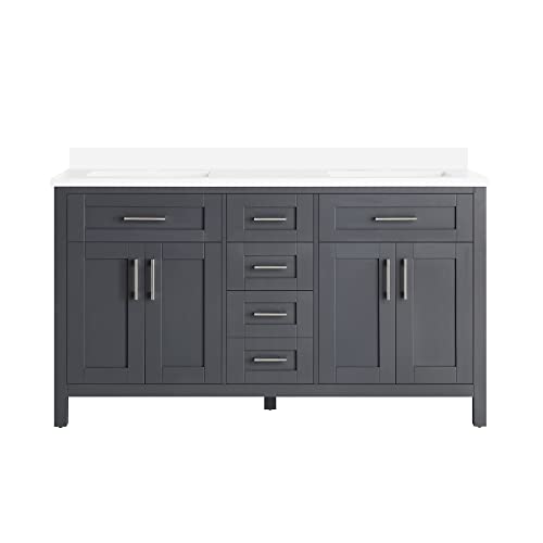 Ove Decors Tahoe-Lux 60 In. Bathroom Vanity Cabinet Freestanding Double Sink With White Cultured Marble Top, No Mirrors, Dark Charcoal #TOP15