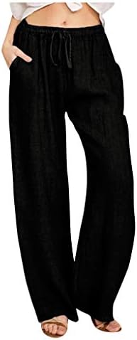 Womens Loose Pants Cotton Pants for Women Plus Size Business Casual Work Pants Hippie Lightweight Beach Pants with Pockets(Black,Large)