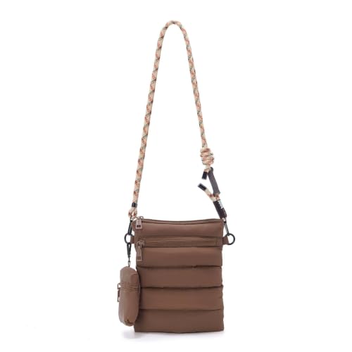 ACUARIO Small Crossbody Bag for Women, Nylon Crossbody Bags, Trendy Women's Purse Sling Bag Handbag for Travel, gym, shopping (Brown)