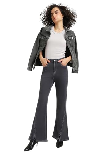 Image of Forever 21 Women Solid Flared Regular Fit Jeans