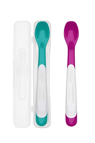 OXO Tot Plastic Feeding Spoons with Travel Case- Teal & Pink