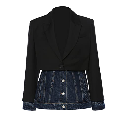 Women Blazer Jacket Turn Down Collar Business Suit Denim Stitching Blazer Formal Office Tops Wear to Work Outwear Suit Jacket