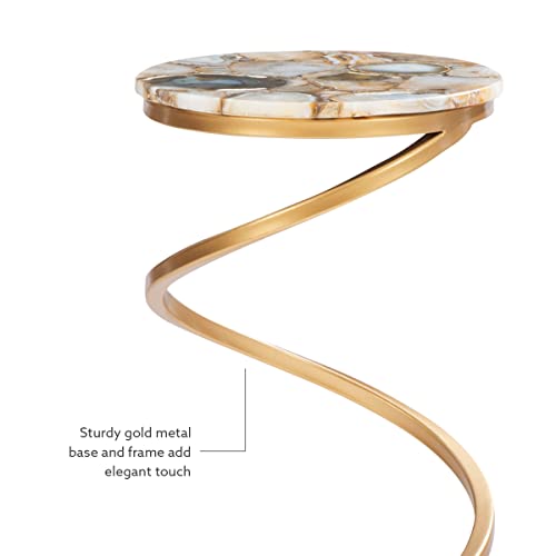 Powell Spiral Drink Agate Top Nora Accent Table, Gold/Amber #TOP7