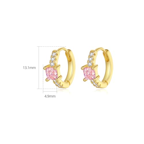 Square Cut Pink Moissanite Hoop Earrings, 14K Gold Huggies Earrings for Women, Fashion Gift for Her2