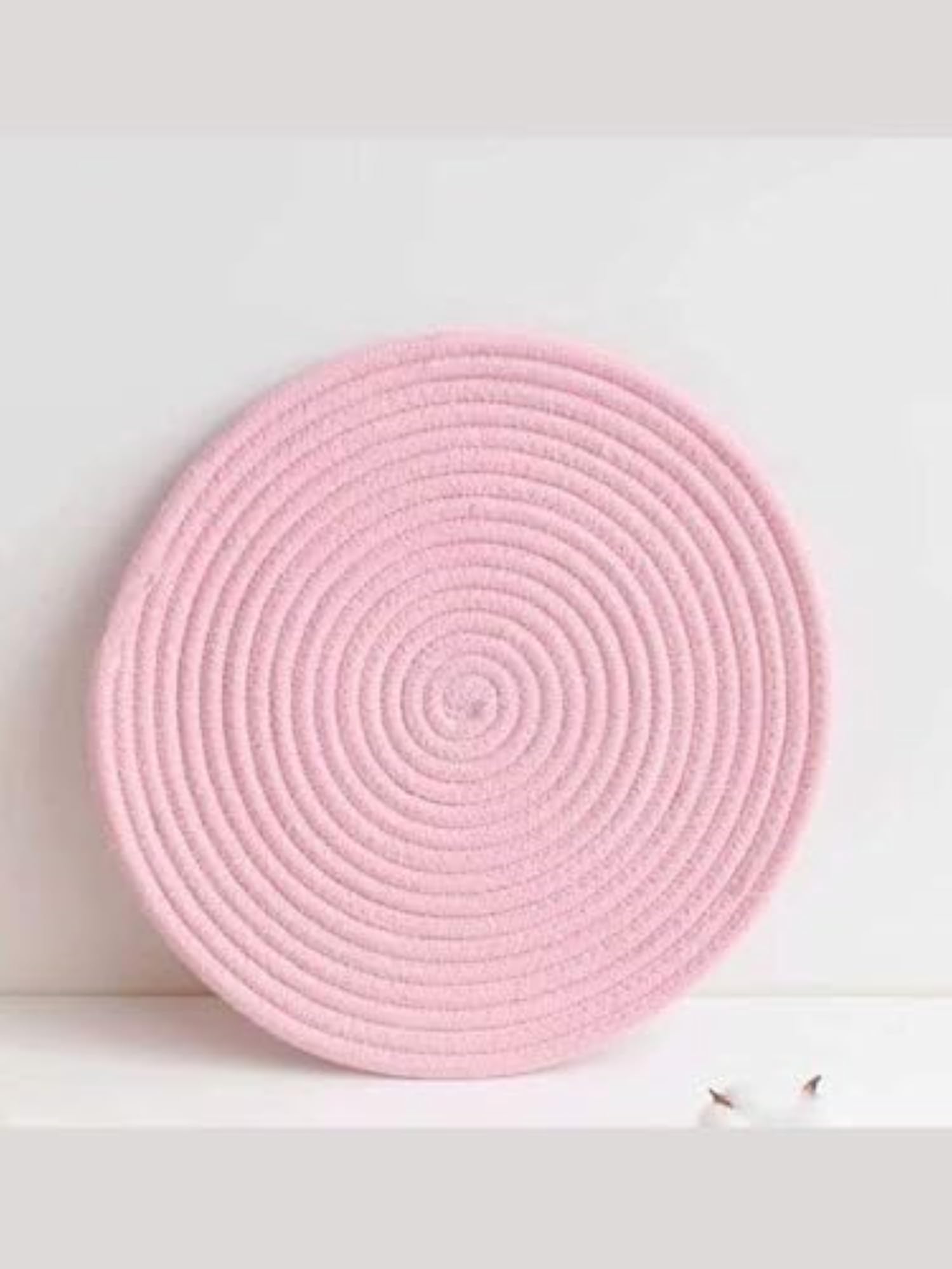 Pink Cotton Round Braided Coaster & Place Mat Set