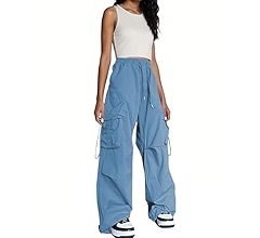 Xinor Baggy Parachute Pants for Womens Wide Leg Cargo Pants