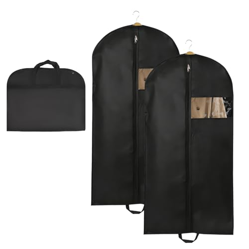 Lot de 2 sacs à vêtements 120 × 60 cm, avec fermeture éclair et poignées, sac étanche à la poussière pour blazer et chemises (noir)