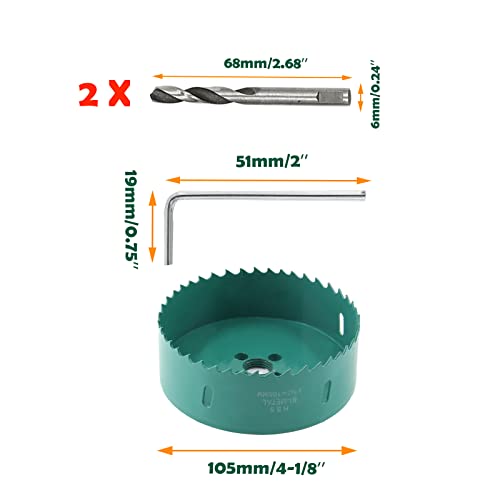 Image of 4-1 /8 Inch / 105mm Hole Saw with Arbor, 4.125 Inch Hole Saw HSS Bi-Metal Hole Cutter Smoothly Cutting in Cornhole Boards, Plastic, Wood, Fiberboard, Drywall