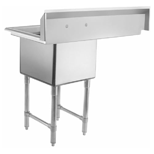 Image of Empura 39 inch Wide Stainless Steel One Compartment Commercial Sink | Utility 18 inch x 18 inch Bowl for Restaurant Laundry Hotel | 18 inch Left Drainboard, 9.75 inch Backsplash, 38.5 inchW x 23.5 inchD x 44.25 inchH, 16 Gauge, NSF