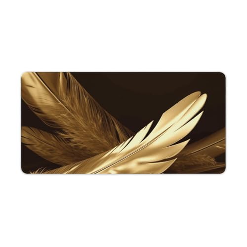 Tapis de souris de jeu grand format plumes dorées pour bureau et maison