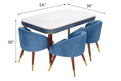 Image of WOODEN SPACE Majestic 4 Seater Wooden Dining Table Set | Urban Marble Top Dining Table with Chairs for Dining Room & Kitchen (Brown 1)