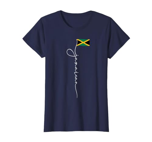 Jamaica Signature Jamaican Flag T-Shirt, Women, Navy Blue, Medium