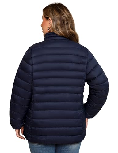 MIDNIGHTSUN Plus Size Women’s Navy Puffer Jacket: Lightweight, Packable & Cozy for All Seasons - Image 3