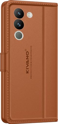 Image of KIVANO LUXE Compatible for Vivo Y200 5G Luxury Handmade Leather Magnetic Flip Folio Case | Card Holder & Kickstand | Slim Protective Cover | Unisex - Brown