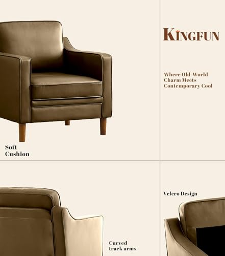 Image of Kingfun Accent Chair Set of 2, Living Room Chairs, Faux Leather Reading Armchair, Mid Century with Solid Wood Foot, Upholstered Modern Decor for Bedroom, Apartment