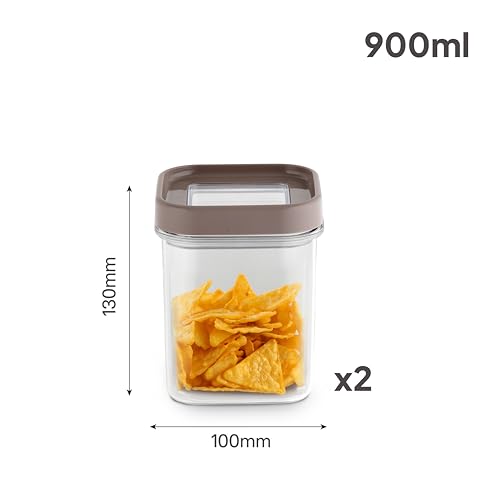 Image of CELLO Airlock Square Pet Storage Jar for Kitchen Set of 2 Pcs, 900 ml Walnut Brown | Freezer & Fridge Safe Stackable Kitchen Storage Container Jar Set for Meal Prep Ingredient Cookies Flour Candy