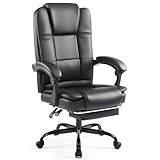 T-THREE.High-back ergonomic office swivel chair, executive seat with tilt function, PU leather gaming chair, supports up to 150kg,With footrest(Black)