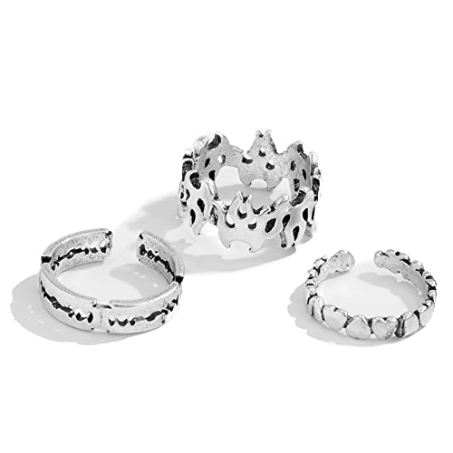 Pinicecore Vintage Hohl Feuer Flamme Eröffnung Ringe Sets Für Männer Frauen Geometrische Liebe Herz Finger Rasiermesser Klinge Einstellbare Ring Schmuck Geschenke