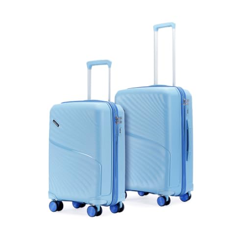 Image of Meridian Set of 2 Trolley Bags Cabin + Medium Polypropylene Hard Suitcase, 8 Spinner Wheels, 2-Pocket Convipack,Recessed Number Lock for Men & Women Twilight Sea Blue /Galaxy Blue
