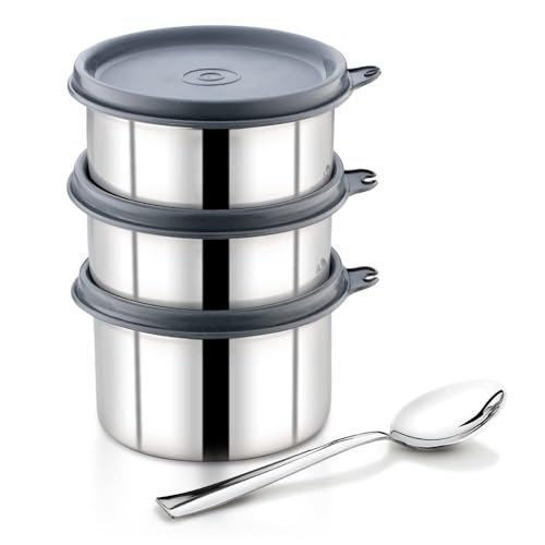 Image of Pigeon Vibe 3 Stainless Steel Lunchbox |SS Tiffin Box with Leak-Proof Airtight Lid | Steel Lunch Box for School, College, Office, Travel, Outdoor