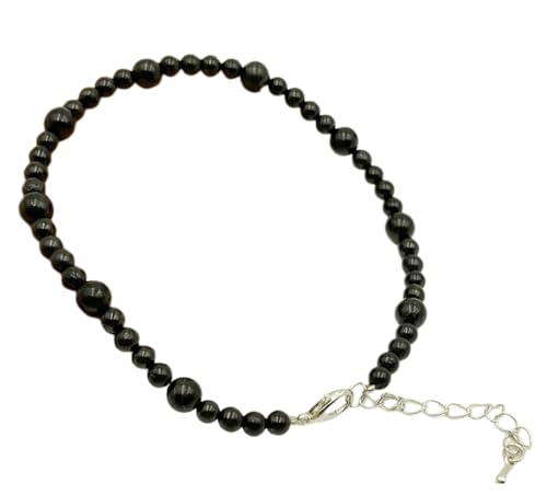 Cristal de Shungite en tobillera de mujer con cuentas naturales de 18 pulgadas