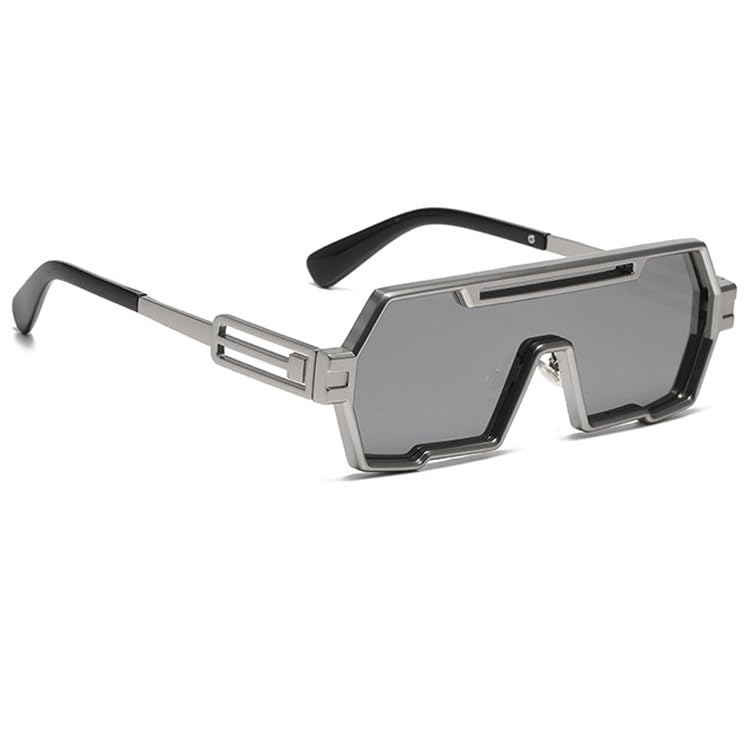 bullabulling Fashion Cyber Visor Sunglasses for Men Retro Steampunk One Piece Irregular Metal Frame Sunglasses UV4003