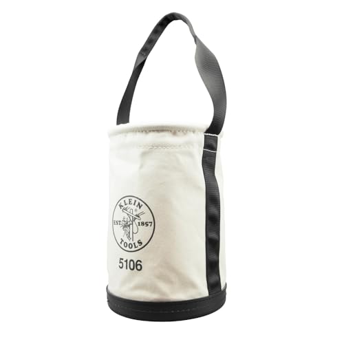 Klein Tools 5106 Storage Bucket, Canvas Tool Bucket, 9-Inch Diameter, 14-Inch Height, No. 6 Canvas, Web Handle