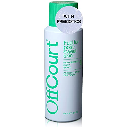 OffCourt Natural Body Spray for Men - Prebiotic Deodorizing Mens Body Spray - Aluminum-Free Spray Deodorant for Whole Body with Light, Fresh Citrus and Driftwood Scent, 3.4 Ounce (Pack of 1)
