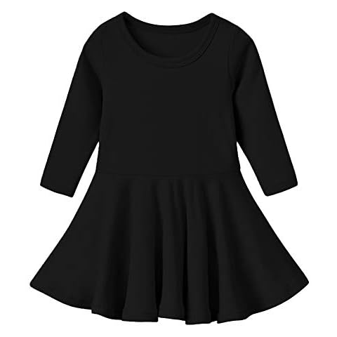 GSVIBK Baby Girls Cotton Dresses Toddler Solid Dress Girl Casual Ruffle Dresses Infant Short Sleeve Summer Dress 476 Black 130 Cover