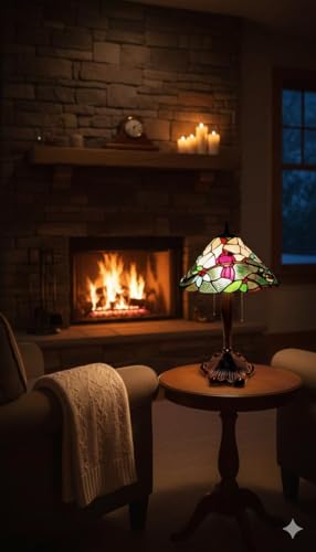 Image of Stained Glass Table Lamp,Multicolor Glass Shade,Bronze Base (Design - 11) Floral Decorative lamp for Dining Room, Living Room & Home Decor(Free Bulb-3 Color Option- Warm &Cool White, Natural)